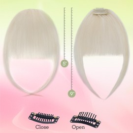 TESS 100% Real Human Hair Clip in Fringe Hairpiece Fashion Air Bangs Extensions for Women UK Daily Wear #60 Platinum Blonde