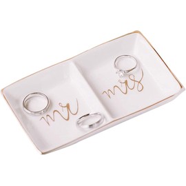 Xugoox Mr. & Mrs. Ring Dish Ceramic Jewelry Plate Ceramic Couples Ring Holder Ceramic Jewelry Trays Wedding Valentines Day Gifts for Couples Jewelry Dish for Rings, Earrings, Bracelets, Necklaces