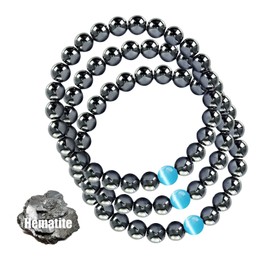 STCORPS7 Magnetic Bracelet Arthritis, Energy Healthy Jewelry, Therapy for Sleep, Crystal Bracelets Bring Luck, Prosperity and Happiness (3Pcs Hematite+Blue)