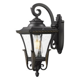 Emliviar 16.1" Vintage Outdoor Wall Light, Industrial Exterior Front Porch Light for Gazebo, Die-cast Aluminum with Seeded Glass, XE291B BG