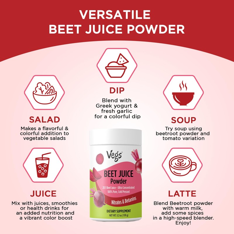 Vegs Beet Juice Powder - 20 X Ultra Concentrated Nitrates,
