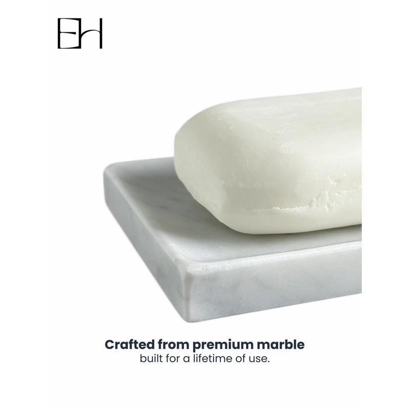 EXCHUES Natural Marble Soap Dish for Shower with Silicone Non-Slip