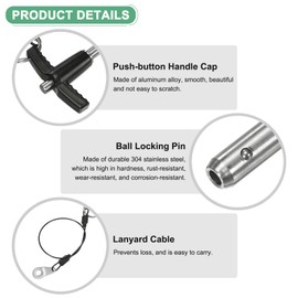 M METERXITY 2-Pack T Handle Lock Pins, 1/4"(6mm) Dia. 1-9/16"(40mm) Usage Length Push-Button Quick Release Locking Pins W Lanyard Cable for Speaker/Aviation/Gym/Machine [304 Stainless Steel]