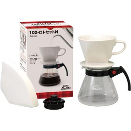 Kalita Coffee Drip Set with 3 holes for fast extraction speed that brings out the flavor before any unpleasant taste comes out. Dripper Set with high heat retention. Ceramic. For 2-4 people. 102-Roto Set N. Ceramic. Drip Set. Drip Equipment