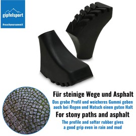 gipfelsport Nordic Walking Rubber Buffer Pads for Nordic Walking Poles and Trekking Poles, Suitable for Asphalt, Gravel and Mountains