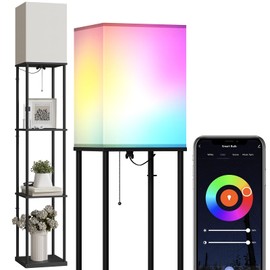 SUNMORY SUNMORY Floor Lamp with Shelves, Smart APP Control Standing Lamp with RGB Bulb, 4-Tier Dimmable Floor Lamps for Living Room, Tall Lamp for Bedroom, Office, Corner Display Bookshelf Lamp