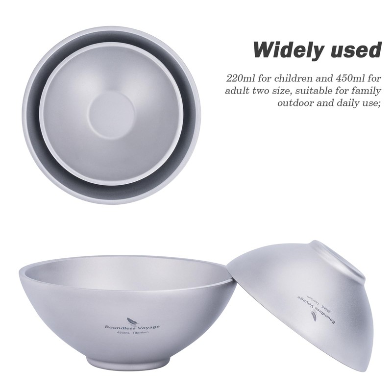 Boundless Voyage Outdoor Titanium Double-Wall Bowl Camping Hiking Picnic Home