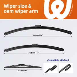 WOWIPER 24"+17" Windshield Wiper Blades with 13" Rear Wiper Replacement for GMC Terrain/Chevy Equinox 2010 2011 2012 2013 2014 2015 2016 2017-OEM Quality All-Weather Top Lock Wipers(Set of 3)