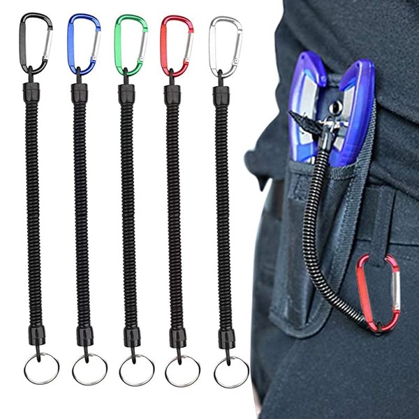 Roontin 5 Colors Stretchy Spiral Keyring with Metal Clip Retractable