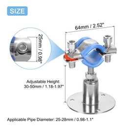 sourcing map 2pcs Pipe Support, Stainless Steel Wall Mount Ceiling Mount Pipe Support Bracket, Adjustable Height 30-50mm for OD Pipe 25-28mm