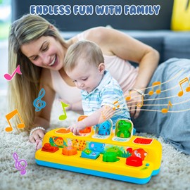 Interactive Pop up Animal Toys with Music & Light, Montessori Cause and Effect Toys for 1 Year Old Boy Girl Early Learning Musical Baby Toys 12 Months STEM Toddler Toys Age 1-2 Gift for Infant
