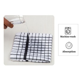 SYDR Terry Kitchen White Grid Dish Cloths,100% Cotton(8 Pack) 12 x 12 Inches Super Soft and Absorbent Dish Rags, Quick Drying Dish Rags for Washing Dishes, Black