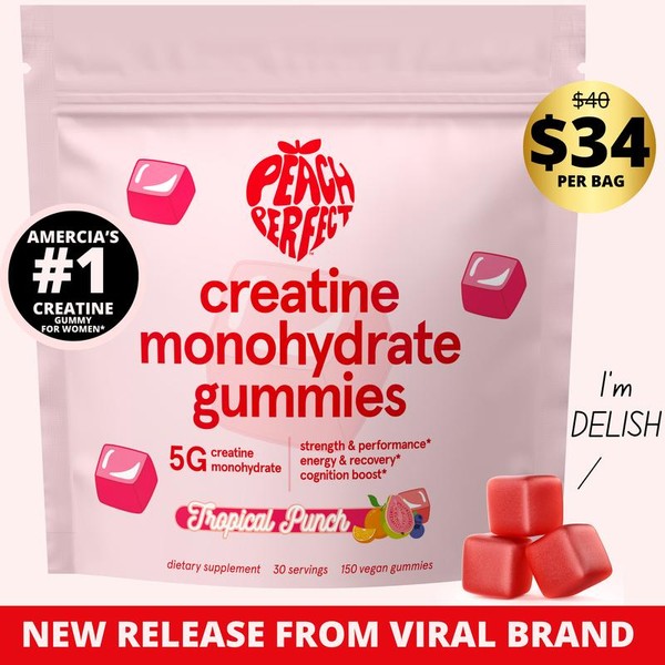 Peach Perfect Creatine Monohydrate Gummies, Creatine for Women, 5g Vegan