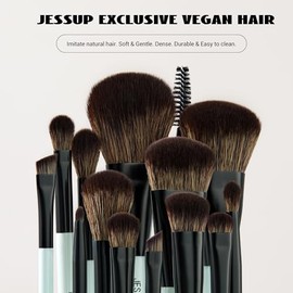 Jessup Juego de Brochas de Maquillaje 10pcs Brochas Maquillaje de Doble Punta para Base,Contorno,Rubor, Mezcla,Sombra de Ojos,Delineador de Ojos, Pinc