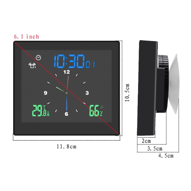 Ieron Shower Clock Waterproof IP65 Waterproof Bathroom Digital Clock with