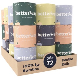 Betterway Betterway Bamboo Toilet Paper 3 Ply - Sustainable Toilet Tissue - 36 Double Rolls & 360 Sheets Per Roll - Septic Safe - Organic, Plastic Free - FSC Certified