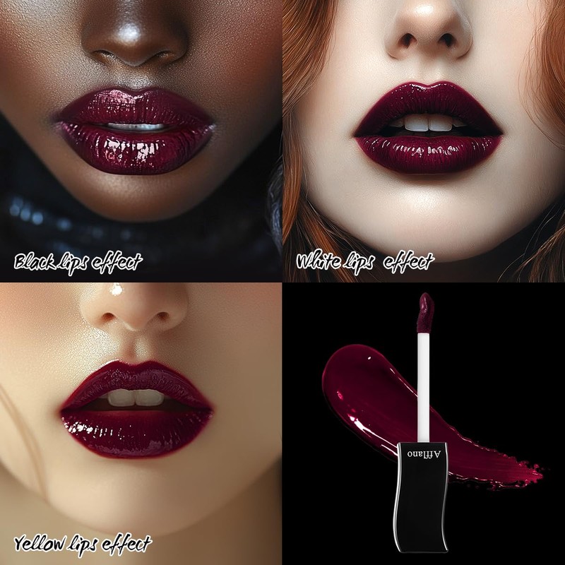 DE'LANCI Burgundy Red Gothic Lips Gloss Dark Red, Waterproof and