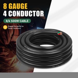 20ft 8/4 8 AWG Portable Power Cable (4 Conductor) - SOOW 600V 8 Gauge Electric Wire for Generator, Portable Lights, RV/EV Car Battery Chargers and Machinery - 20 Feet Electrical Cord