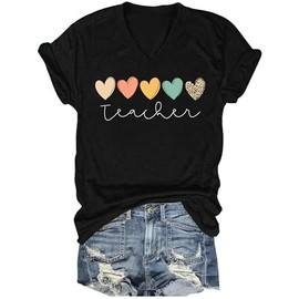RECUTEWU Teacher Shirts for Women: Teach Print T-Shirts Teaching Gift Tees Inspirational Vneck Shirt Tops