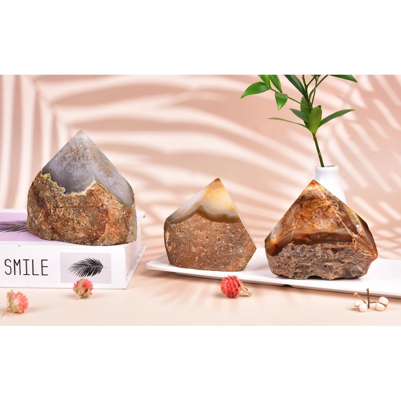 Natural Agate Geode Point Tower Faceted Crystal Stone Tip Rough