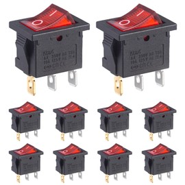 VEXUNGA Rocker Switch Illuminated Red Rocker Switch 3-Pin On/Off Boat Rocker Switch 6A 250VAC 10A 125VAC Built-in Switch 2 Position SPST (10 Pieces)