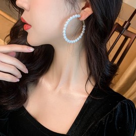 Pearl Hoop Earrings for Women Fashion Dangle Hypoallergenic Earrings Drop Dangle Earrings Gifts for Women 50mm Hoop