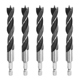 HARFINGTON 5pcs Brad Point Drill Bits Set 1/2" Dia High Carbon Steel Spiral Wood Twist Drill Bits with 1/4" Hex Shank for Drilling Softwood Hardwood Composite Wood MDF Plywood Particleboard