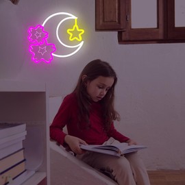 Cherry Blossom Light for Wall Decor Sakura Moon Neon Sign Dimmable Led Cherry Blossom Wall Art Moon Light Up Sign for Bedroom Girls Room Sakura and Star Lamp for Birthday Christmas Gifts