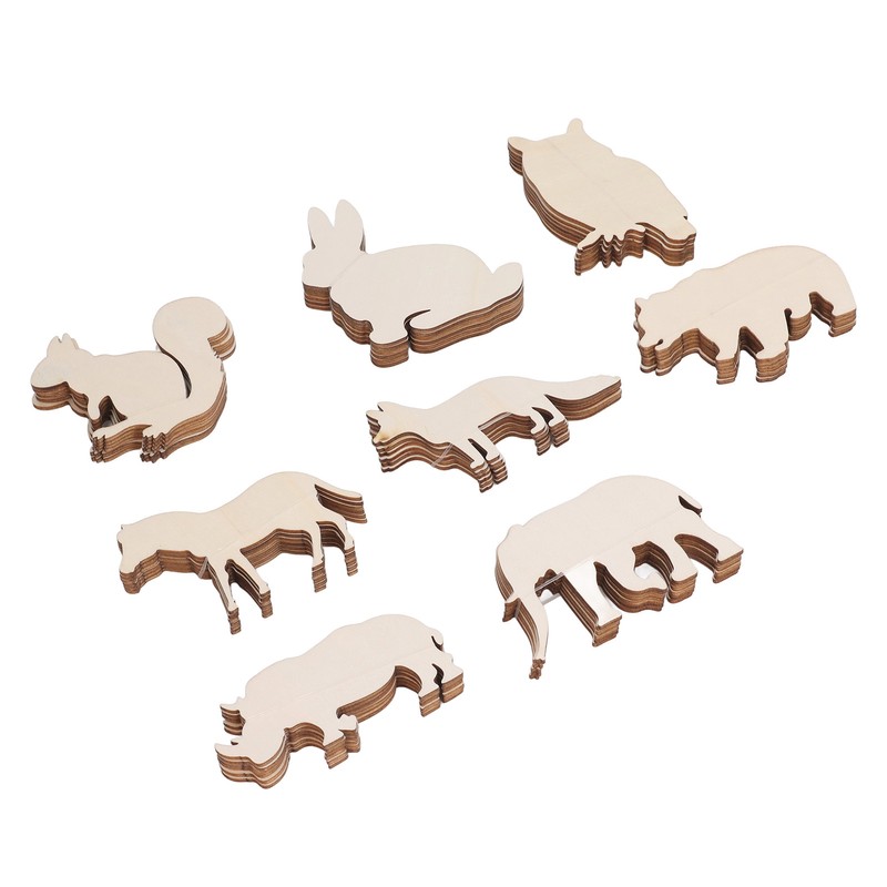 48PCS Animal Wooden Slice DIY Wood Ornaments Blank Decoration Shaped