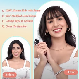 SEA SINGING Bangs Hair Clip in Bangs Real Human Hair Bangs Clip in Hair Extensions Air Bangs Hairpiecesfor Thinning Hair Women Real Hair 360°Clip on Bangs for Daily Wear Medium Brown