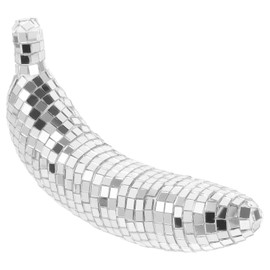 VOSAREA Disco Ball Banana Figurine Reflective Fruit Banana Statue Retro Hanging Disco Ball Ornament Mirror Disco Banana Pendants Dj Stage Lighting Ball for Bachelor Party Favor (Silver)