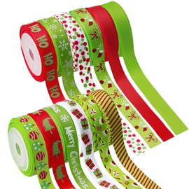 RINOLY 12 Rolls Christmas Ribbon for Gift Wrapping 3/8 Inch,60 Yards Christmas Grosgrain Ribbon for Crafts Holiday DIY Christmas Decorations