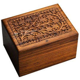 SIC Rosewood Hand Engraved Urn for Human Ashes Adult Male & Female or Pet (Dog & Cat), Keepsake Decorative Memorial Burial Cremation Premium Wooden Urn Box, Size: 9.84 x 6.69 x 6.1 inches, Large