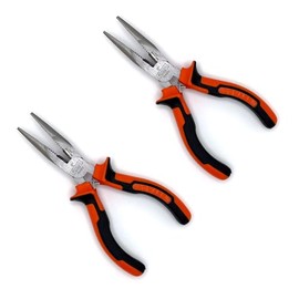 Edward Tools Pro-Grip 6" Needle Nose Pliers - Carbon Steel Jaws - Spring Loaded Design for Easier Use - Ergo Soft Handle with Safety Ridge - Long Reach for Home, Fishing, Jewelry, Crafts (Pack of 2)