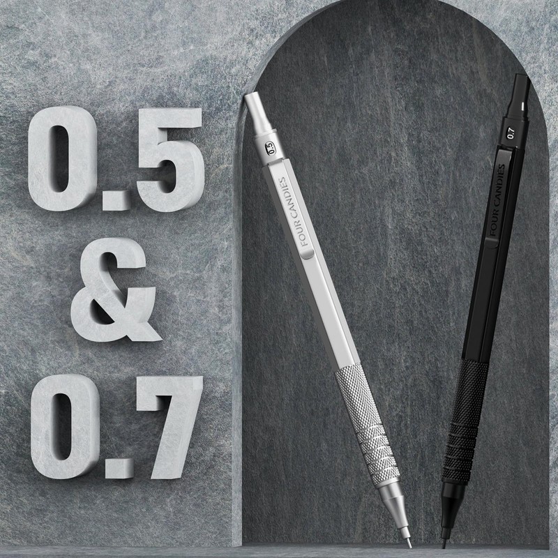 Four Candies Metal Mechanical Pencils 2-Piece Set 0.5 & 0.7