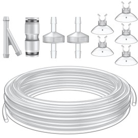 Pawfly 16 ft. Aquarium CO2 Proof Tubing Standard 3/16" Airline Tubing for Aquarium CO2 System Clear Aquarium CO2 Tubing Flexible Kink-Resistant PU Air Tubing with Suction Cups and Connectors