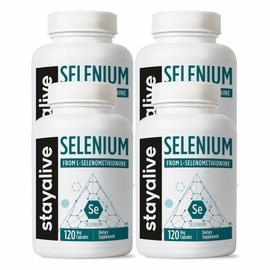 Stayalive Selenium Capsules 40mg Highly Absorbent Non-GMO and Gluten Free 120 Cans 100% Pure Selenium Supplement for Men and Women, 4 Count, 120 Tablets / Stayalive 셀레늄 캡슐 40mg 고흡수성 비-GMO 및 글루텐 프리 120캔 100% 순수 셀레늄 보충제 남녀용, 4개, 120정