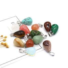 LE SKY natural stone pendants round waterdrop shape healing mixed color stone charms DIY for jewelry making random 20 Pcs