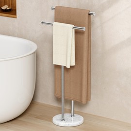 KES Standing Towel Rack for Bathroom Floor with 10.5 Lbs Natural Marble Base, 2-Tier Free Standing Towel Rack Double T-Shape, 18/8 Stainless Steel, Brushed Finish, BTH237A-2
