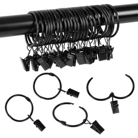 Openable Curtain Rings with Clips,2inch Inner Diameter,Heavy Duty Rustproof Metal Decorative Vintage Drapery Rings Curtain Clips Rod Hangers Door Curtain and Shower Curtain Rings Black Zocang