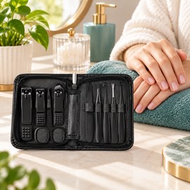 9-Piece Nail Clipper Set – Stainless Steel Manicure & Pedicure Tools with Compact PU Leather Case