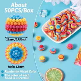 Cheriswelry 50Pcs 19mm Round Bubblegum Beads Rainbow Pearl Berry Beads Colorful Gumball Bracelet Beads for DIY Necklace Lanyard Jewelry Making Handicraft