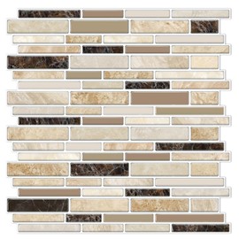 VICCI 12-Sheets Peel and Stick Tile Backsplash 12" x 12" Vinyl Self-Adhesive Wall Stickers Tiles Decals for Kitchen Backsplash Bathroom Laundry Room (Beige & Yellow & Brown) Textured Style