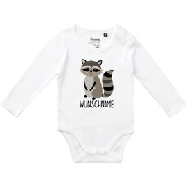 Kleckerliese Baby Bodysuit Vintage Sayings Boy Girl Long Sleeve Motif Animals Raccoon Name of Choice, White