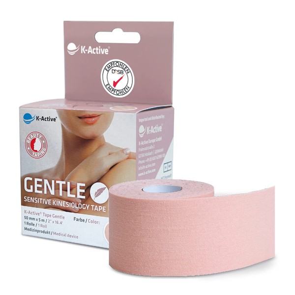 K-Active Tape Gentle Kinesiology Tapes, Extra Skin-Friendly, For Sensitive Skin and Allergy Sufferers, Sensitive Kinesiology Tape, 5 cm x 5 m, Skin