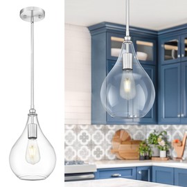 TENGXIN 8 Inch Island Lights for Kitchen,Brushed Nickel Finished Clear Glass Pendant Light,Farmhouse Pendant Light for Dining Room,Bedroom,TXPLBN12-LCG