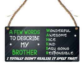 Funny Brother Plaque – "A Few Words to Describe My Brother" – Hilarious MDF Wooden Sign for Brother’s Birthday, Gag Gift, or Special Occasion – Perfect Decor for Man Cave or Home with a Humorous Twist