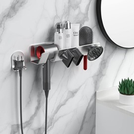 Hair Dryer Holder for Dyson Supersonic - Wall Mounted, Strong Magnetic Bracket Organizer for Attachments, Space-Saving Blow Hair Dryer Storage Shelf, Sturdy Bathroom Hair Care Tool Rack