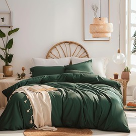 Sacebeleu Double Duvet Cover Set Dark Green Plain Microfiber Bedding Set Breathable Quilt Cover 200x200cm with Zipper Closure and 2 Pillowcases 50x75cm