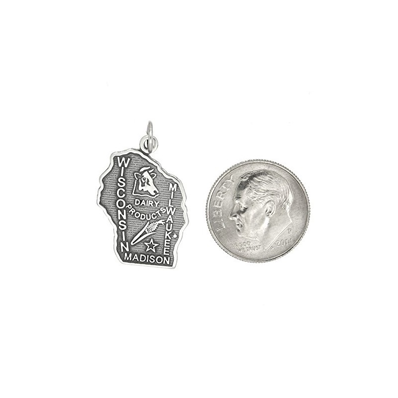 LGU Sterling Silver Oxidized Wisconsin State Map Charm